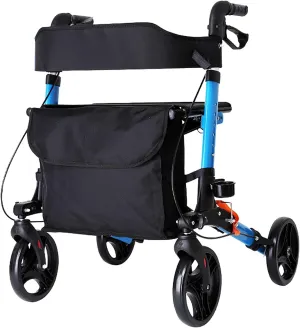 Folding Rollator Folding Lightweight Rollator Walker, Wheeled Walking Frame with Brakes and Storage Bag Seat Height Adjustable Shopping Trolley for for Elderly, Seniors Adults