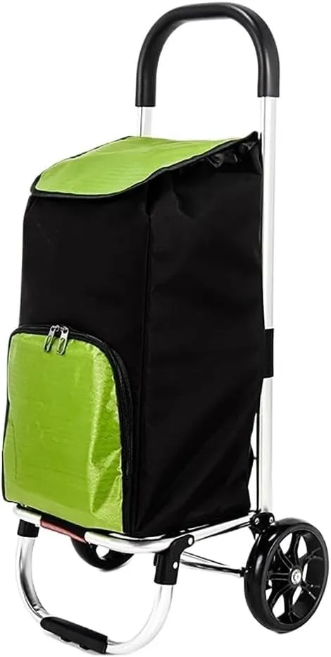 Folding Shopping Cart, Foldable Shopping Trolley with 2 Big Wheels Large 37L Detachable Trolley Bag Shopping Cart for Supermarket Travel Grocery Utility Carts(Green)