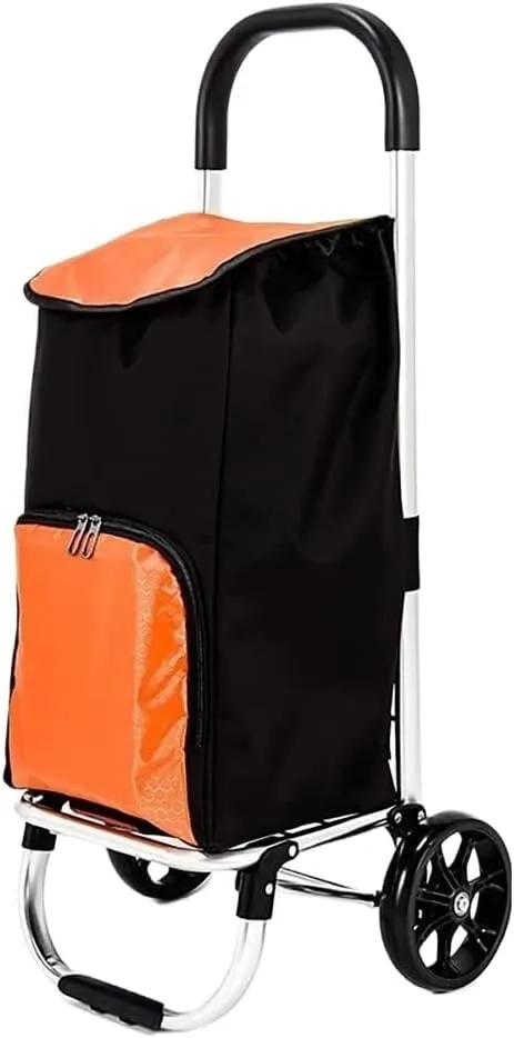Folding Shopping Cart, Foldable Shopping Trolley with 2 Big Wheels Large 37L Detachable Trolley Bag Shopping Cart for Supermarket Travel Grocery Utility Carts(Orange)