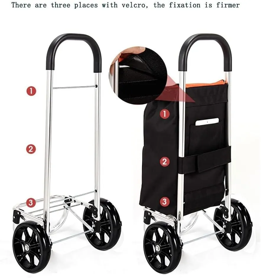 Folding Shopping Cart, Foldable Shopping Trolley with 2 Big Wheels Large 37L Detachable Trolley Bag Shopping Cart for Supermarket Travel Grocery Utility Carts(Orange)