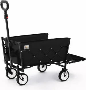 Folding Wagon Cart with Wheels and Tailgate, 330 lbs 120 l Capacity, Adjustable Handle, Portable Collapsible Utility Wagon Cart for Groceries, Outdoor Camping, Shopping, Garden (Black)