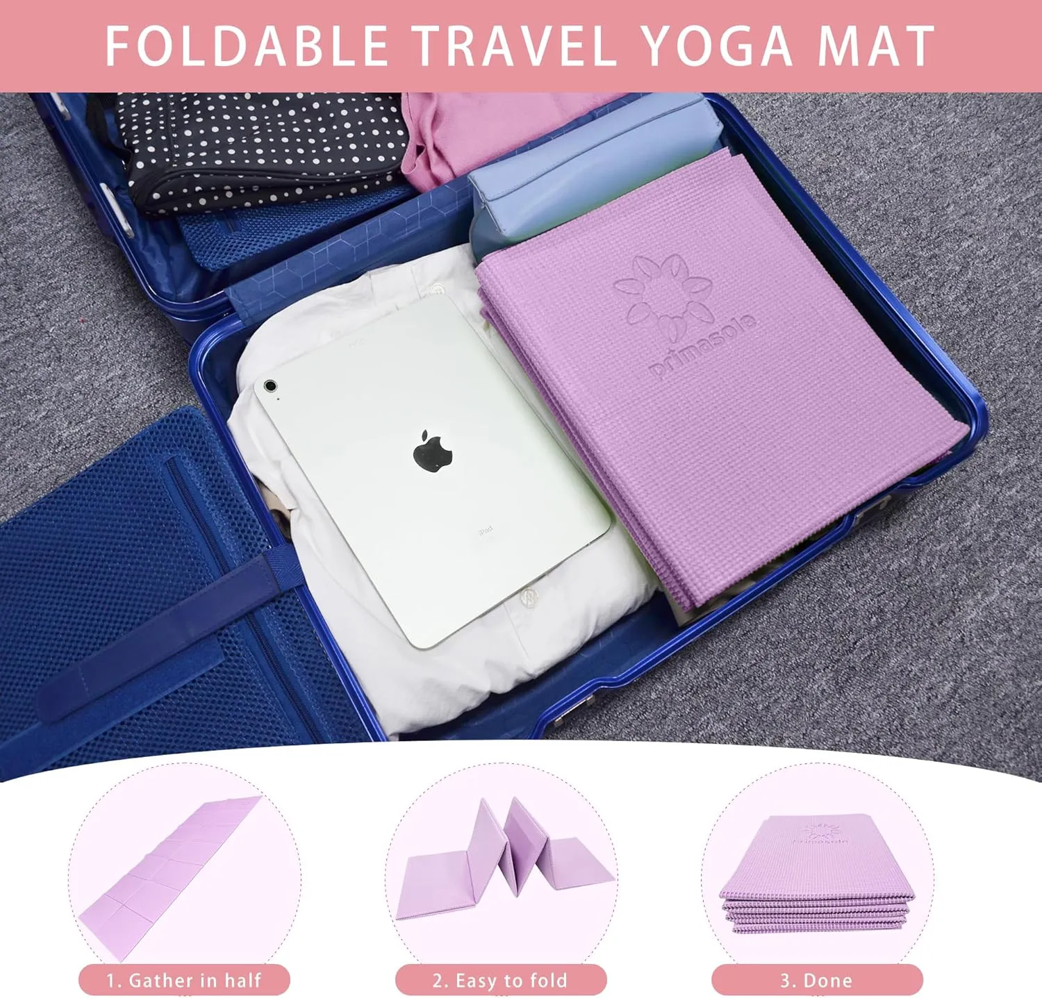 Folding Yoga Travel Pilates Mat Foldable Easy to Carry to Class Beach Park Tear-resistant Travel Picnics 4mm Thick 9 Colors