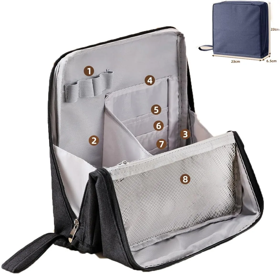 FOLENZU Relevanton Standing Makeup Bag, Standing Makeup Bag Portable, Portable Large Capacity, Large Capacity Waterproof Multifunctional Make Up Bags, With Compartments (Blue)