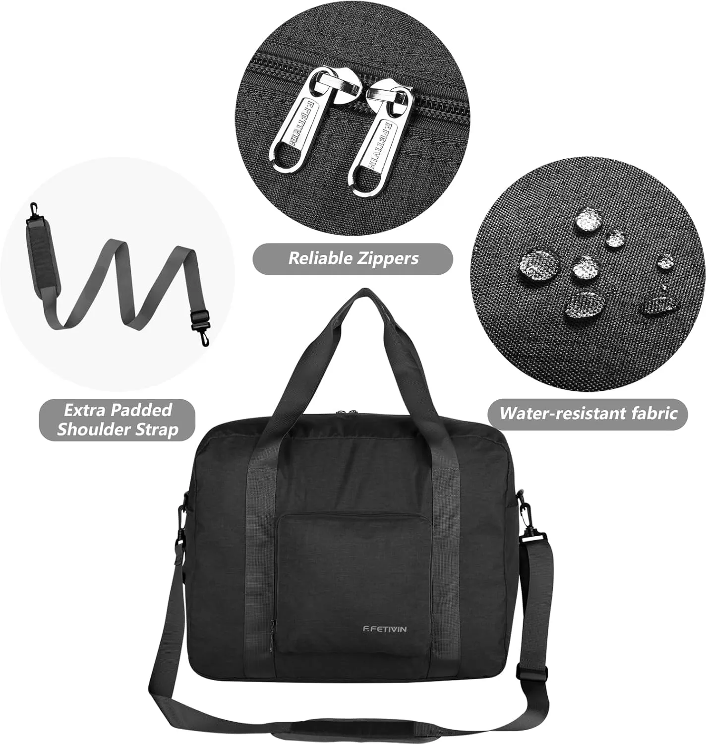 For Allegaint Airlines Personal Item Bag 17.7x12.6x6.3 Foldable Travel Duffel Bag Underseat Carry-on Luggage for Women and men 25L(Black)