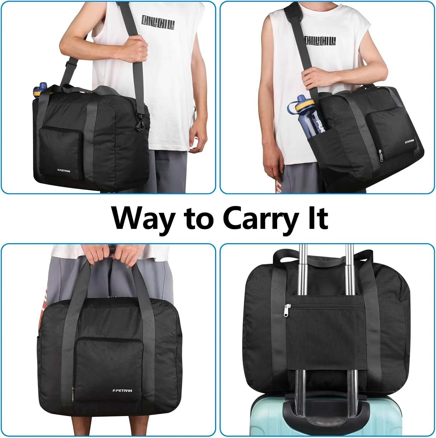 For Allegaint Airlines Personal Item Bag 17.7x12.6x6.3 Foldable Travel Duffel Bag Underseat Carry-on Luggage for Women and men 25L(Black)