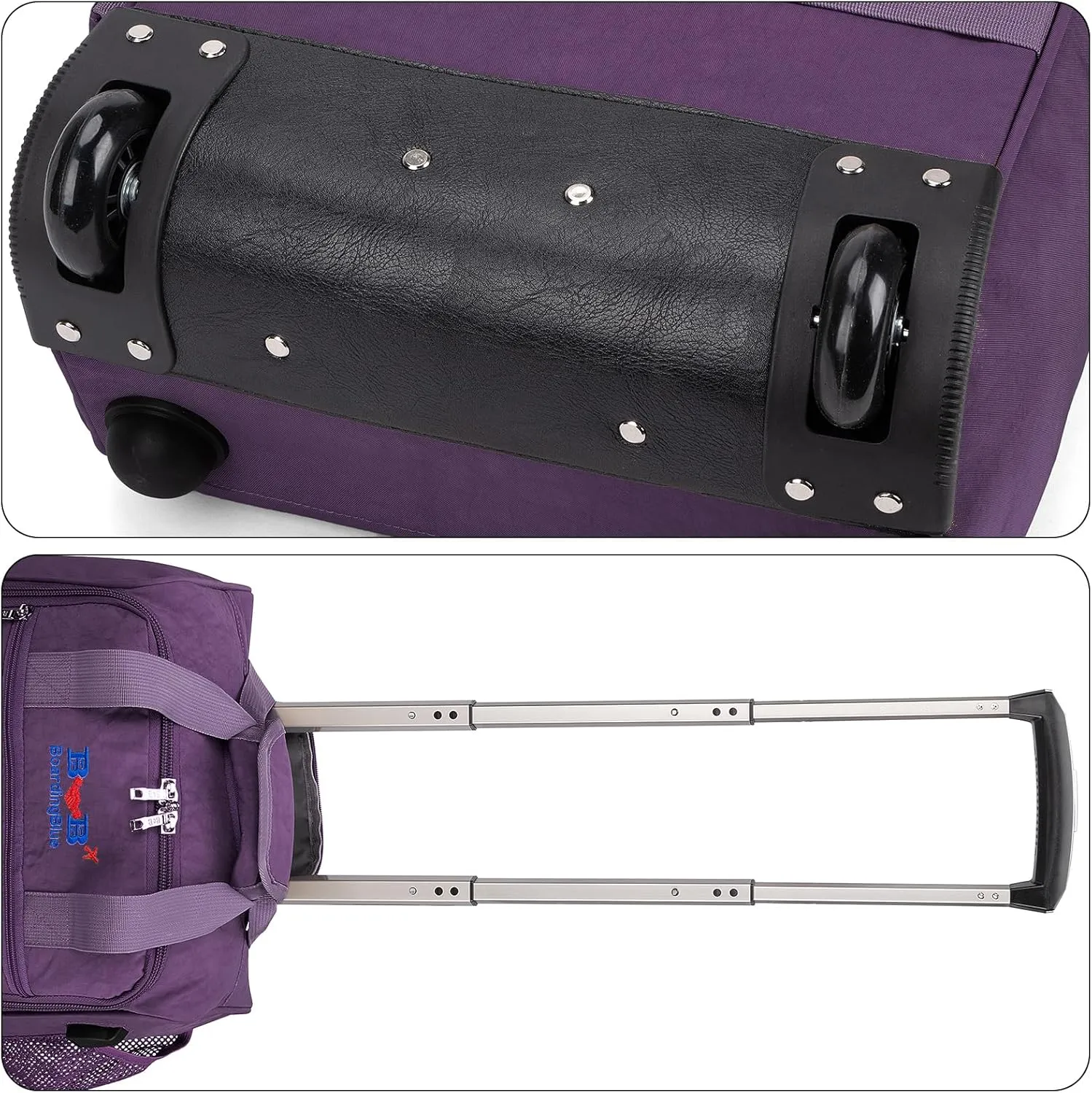 For Spirit Airlines 18x14x8 Inches Personal Item Under Seat Rolling Duffle Bag Luggage Suitable For Major Airlines Including AA and Frontier (Purple)