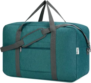 For United Airlines Foldable Carry on Bag 22x14x9 Travel Duffel Bag Packable luggage Duffle for Women and Men 40L (Teal)