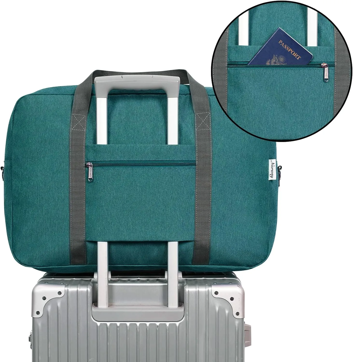 For United Airlines Foldable Carry on Bag 22x14x9 Travel Duffel Bag Packable luggage Duffle for Women and Men 40L (Teal)