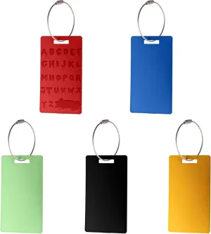 Framendino, 5 Pack Aluminum Luggage Tags Metal Travel Bag Name Stamping with Wire Ring for Backpacks Suitcases Bags