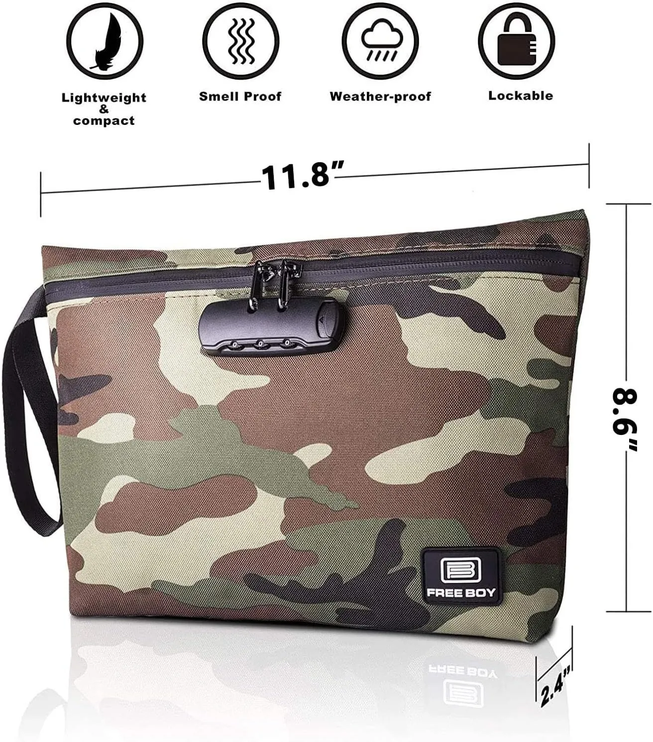 Free Boy Smell Proof Bags 11.8"x8.6"Durable Odor Proof Stash Bag with Combination Lock,Smell Odor Case Container