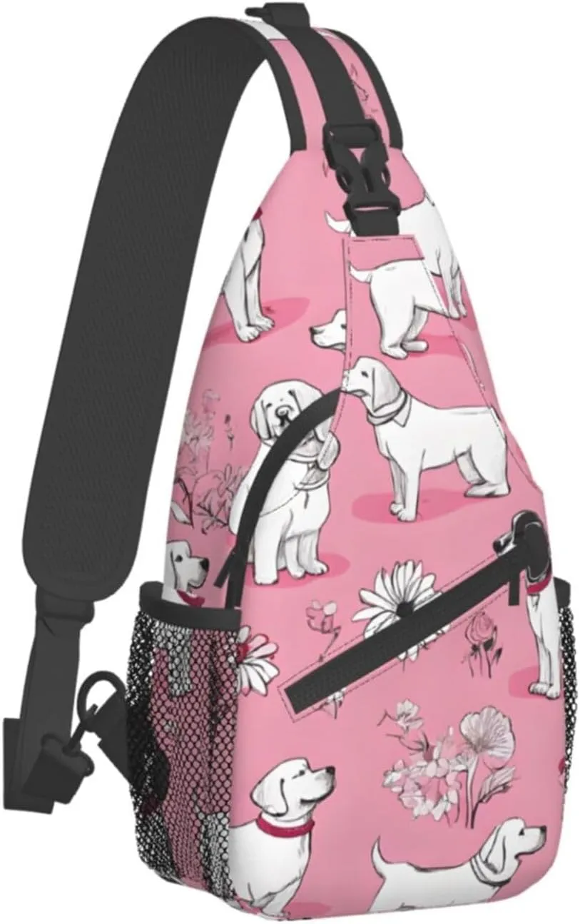 (French Bulldog And Flower) Crossbody Bag Men Lightweight Chest Backpack For Hiking Cycling Traveling Running