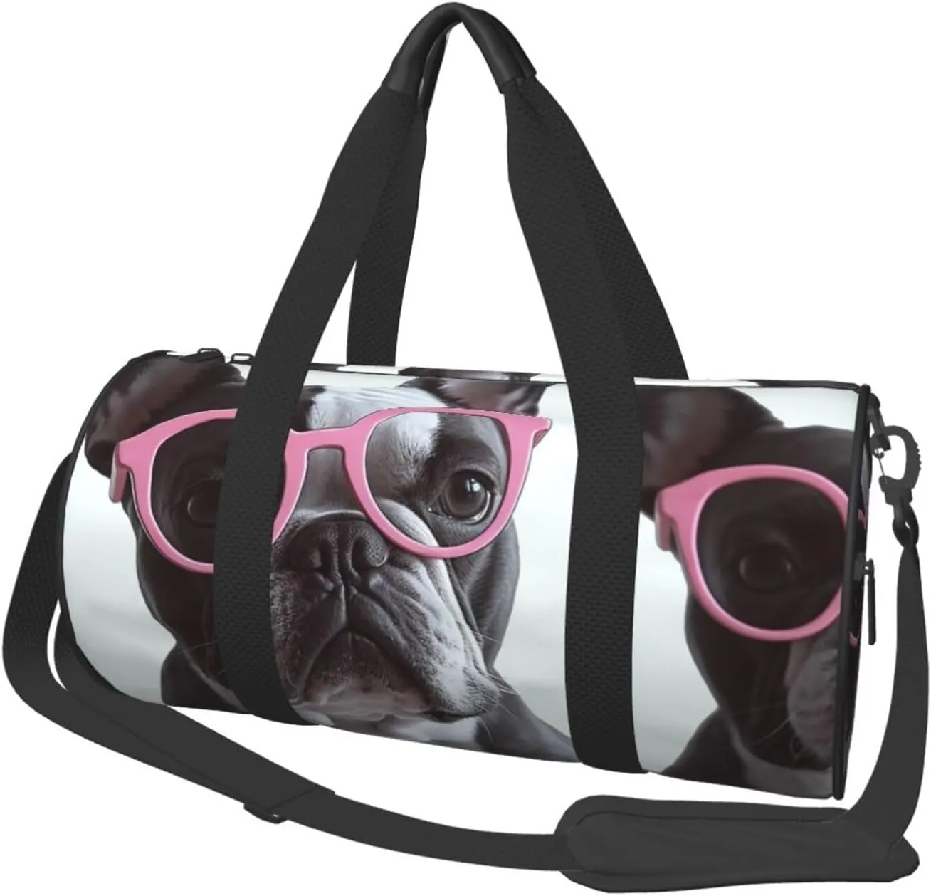 French Bulldog Glasses Travel Duffle Bag Carry On Weekender Overnight Bag Sport Gym Bag for Women Men Foldable Travel Duffle Round Duffle Bag for Travel Sports Gym