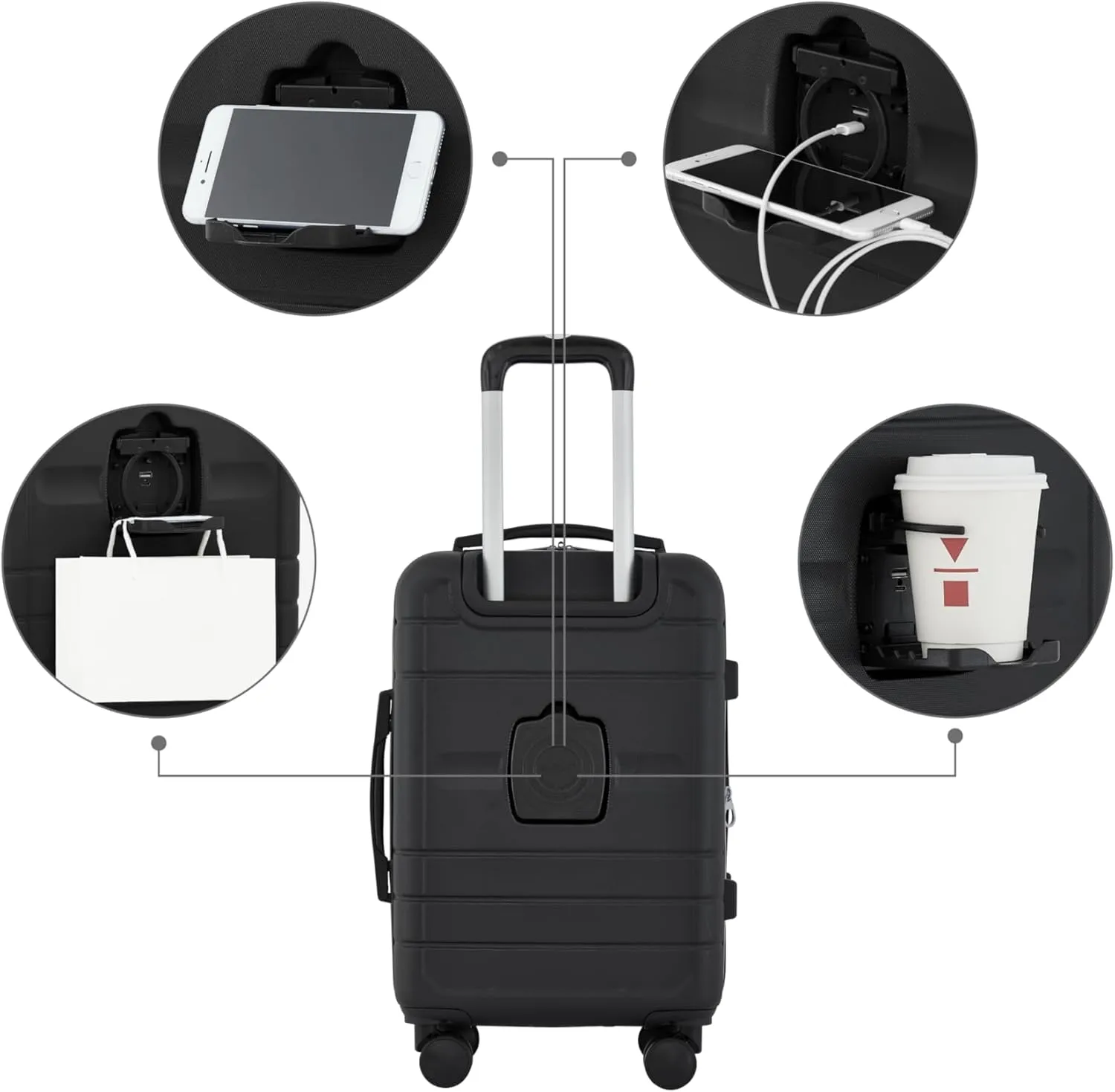 French Connection St. Martin Carry-On Luggage with Cup Holder/USB Ports, Black