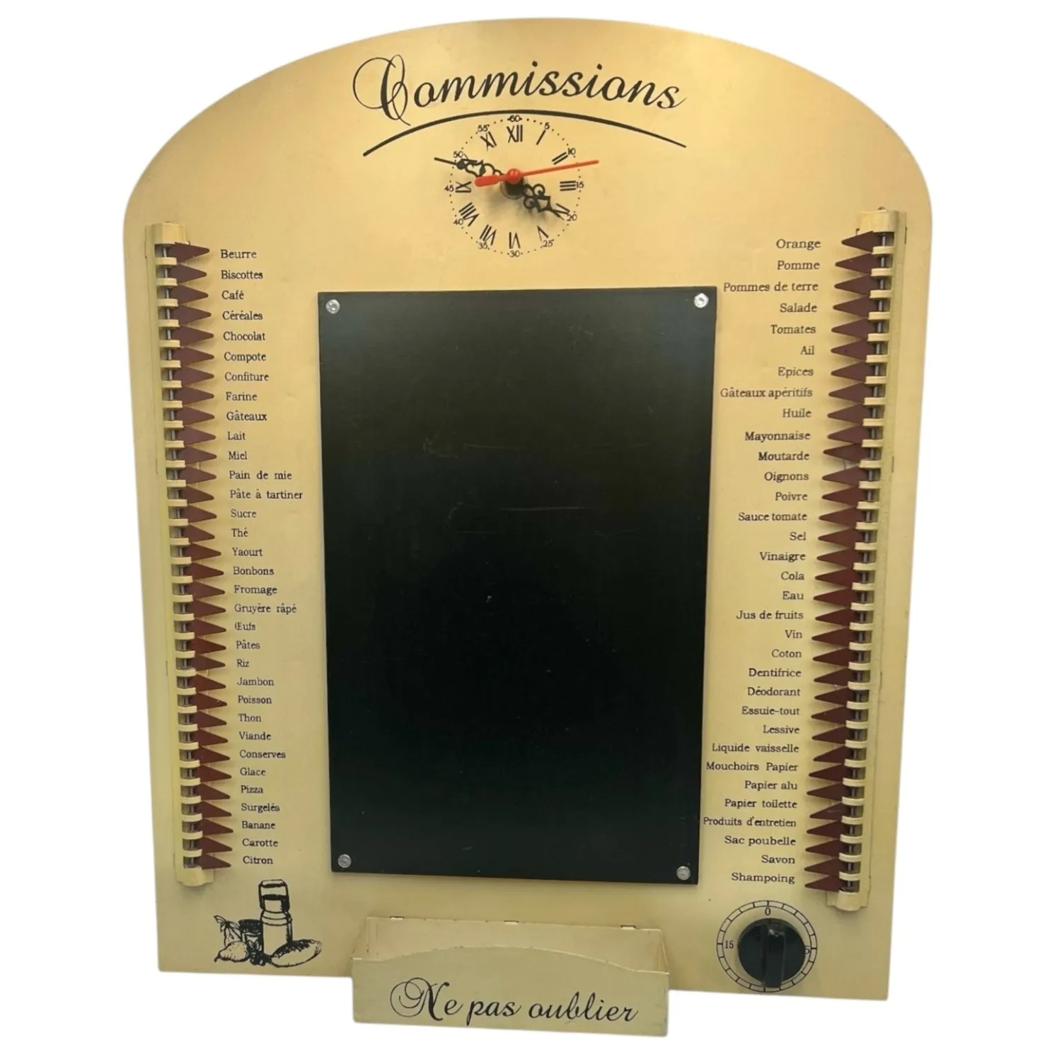 French Shopping List Reminder Board, Kitchen Timer & Clock, Wall Hanging (C88)