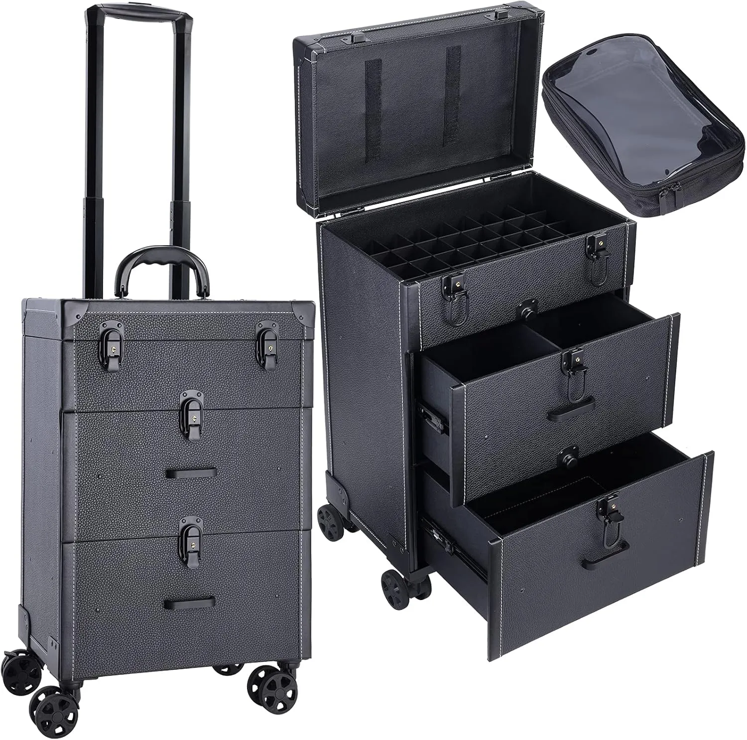 Frenessa Rolling Nail Case - Wheeled Vegan Leather Manicure Storage Organizer for Nail Technicians, Cosmetologists, and Stylists