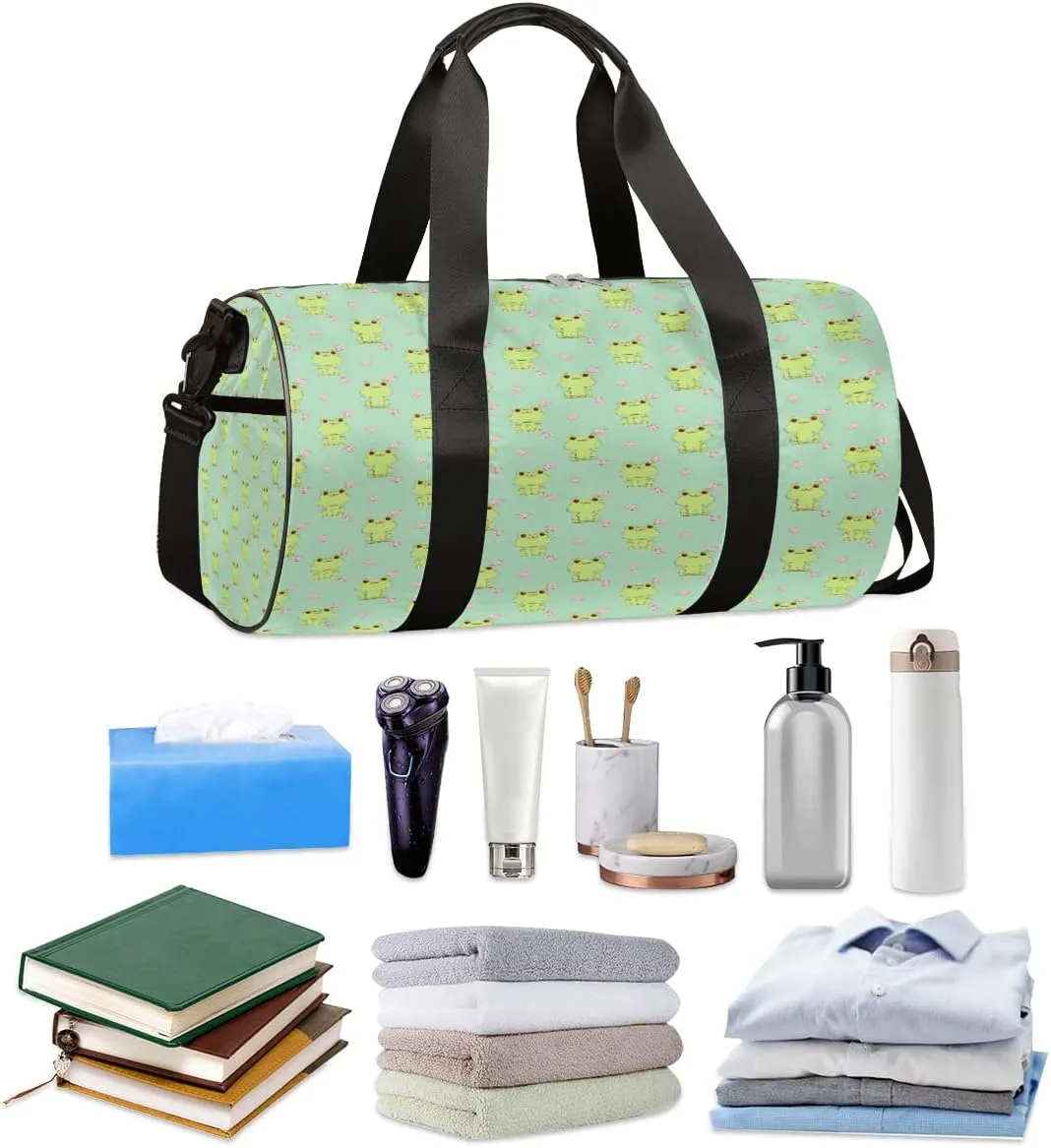 Frog Adorable Gym Bag Small Gym Duffel Bags for Men Women Cute Frog Overnight Weekender Bag Lightweight Sport Duffle Bag Carry On Gymbag