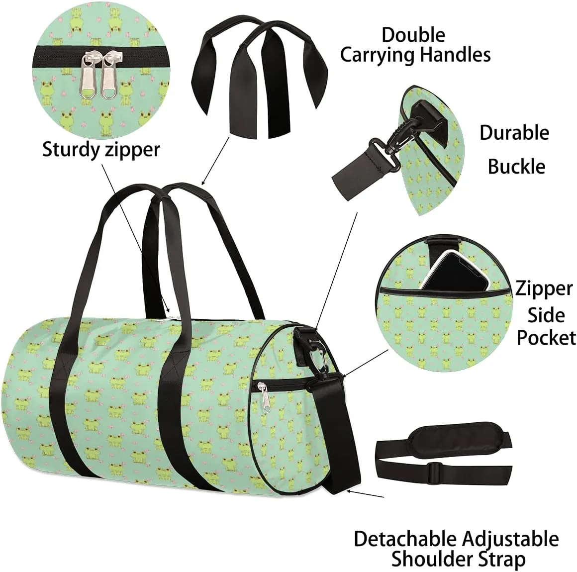 Frog Adorable Gym Bag Small Gym Duffel Bags for Men Women Cute Frog Overnight Weekender Bag Lightweight Sport Duffle Bag Carry On Gymbag
