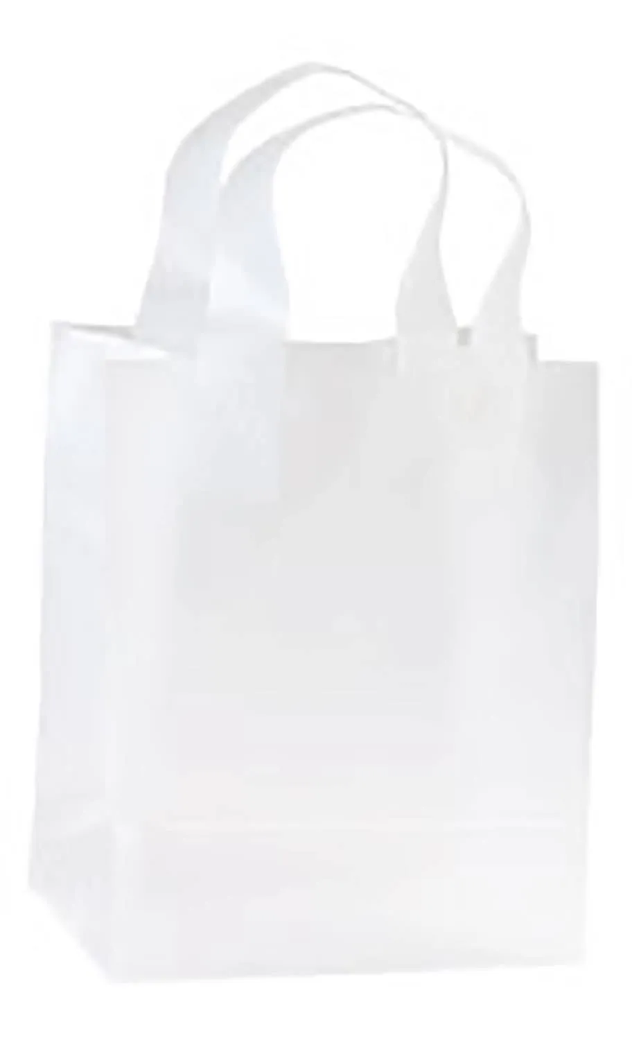 Frosted Retail Shopping Bags: Clear - Handles / Case of 250 / Large