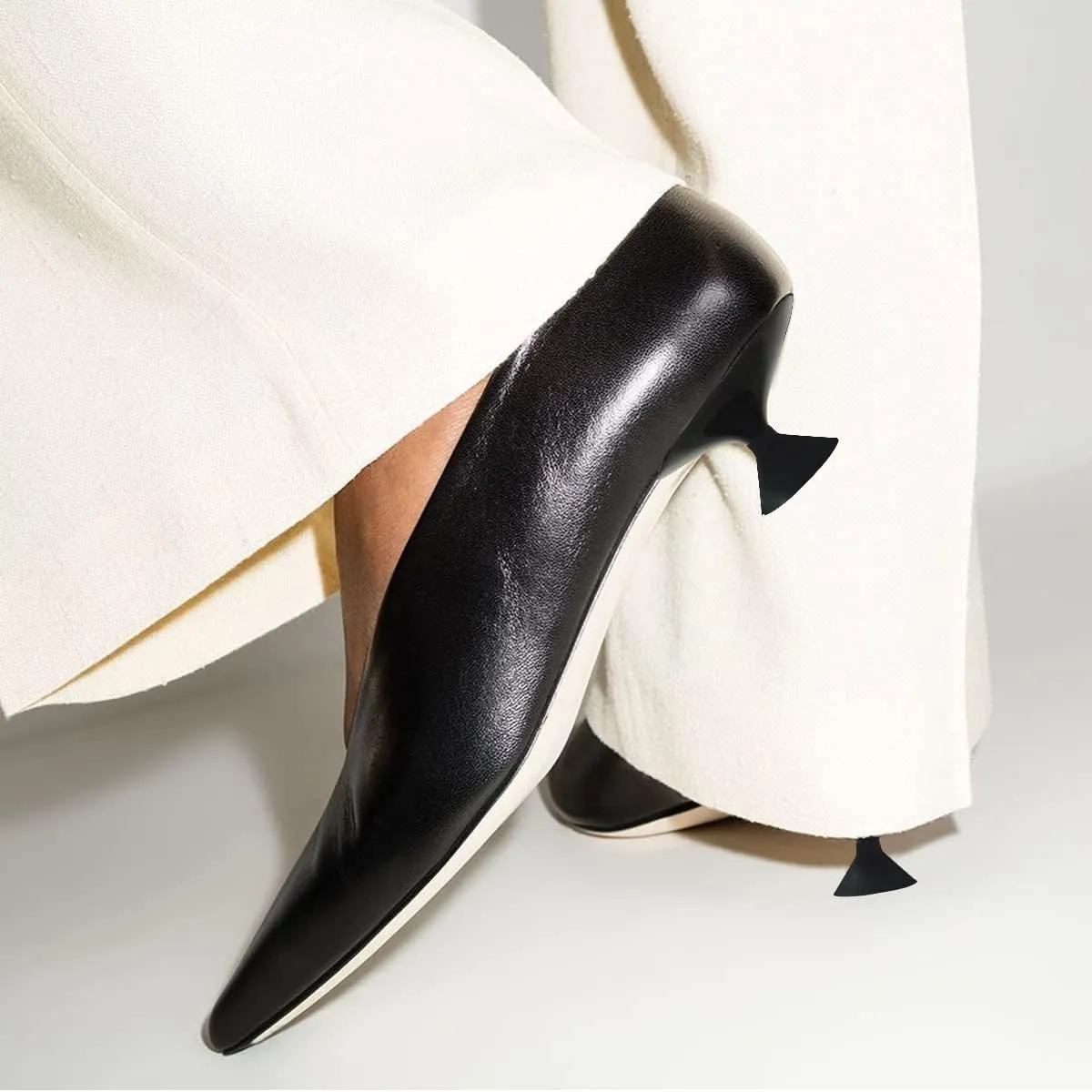 FSJ Women Fashion Pointed Toe V Cut Low Kitten Heel Slip On Pumps Soft Leather Ladies Daily Comfort Basic Dress Shoes Size 4-15 US