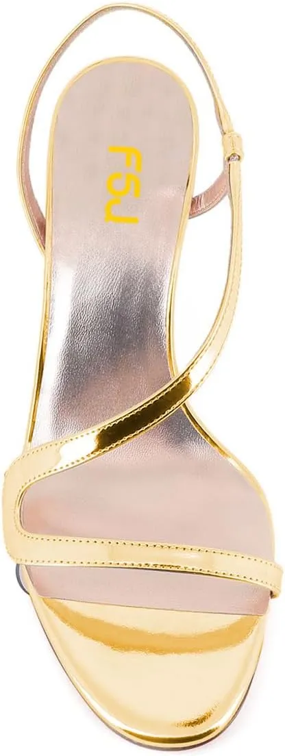 FSJ Women Open Toe Sandals S-shaped Strappy Slip On Metallic Mid Wedge Heels Slingback Pumps Evening Dress Shoes Size 4-16 US