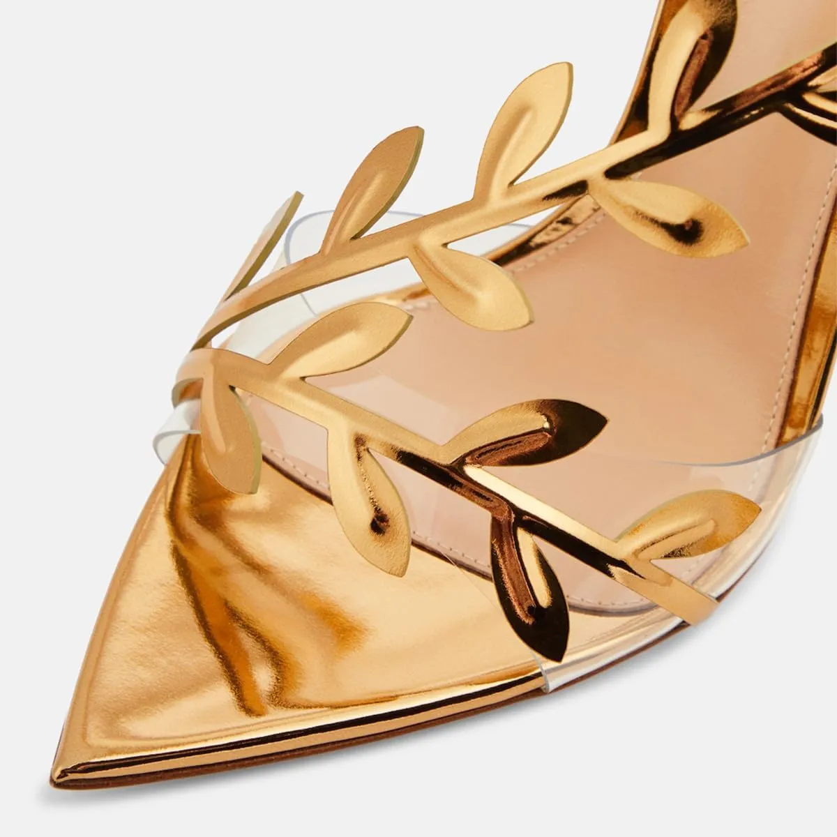 FSJ Women Sexy Pointed Open Toe Slingback Sandals Metallic Leather Leaves Stiletto High Heel Formal Evening Pump Shoes Sizes 4-16 US