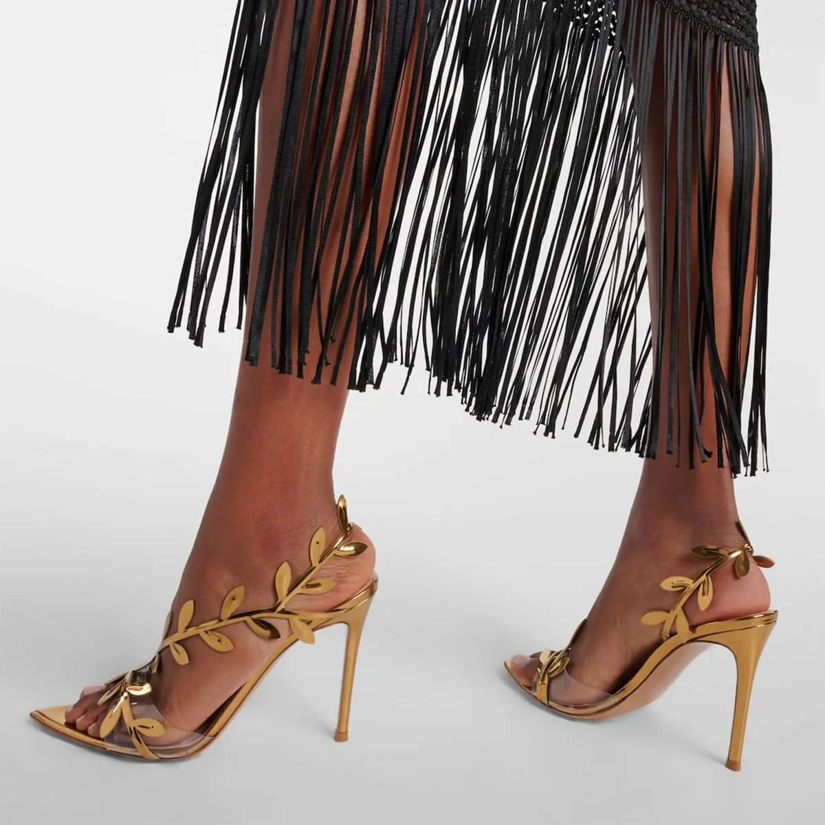 FSJ Women Sexy Pointed Open Toe Slingback Sandals Metallic Leather Leaves Stiletto High Heel Formal Evening Pump Shoes Sizes 4-16 US