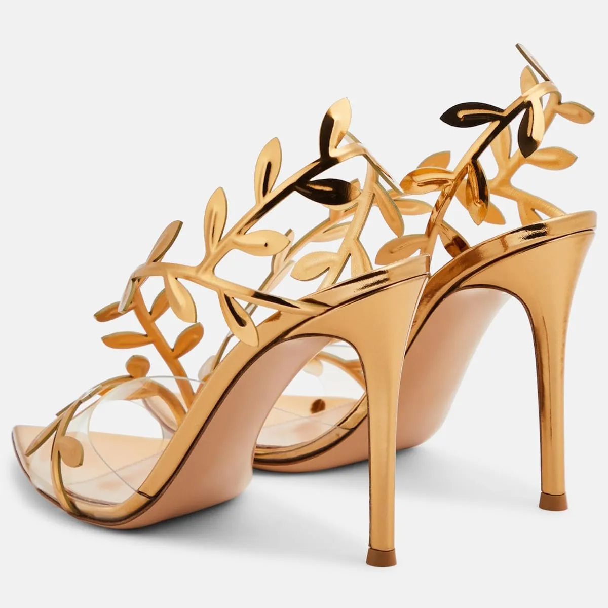 FSJ Women Sexy Pointed Open Toe Slingback Sandals Metallic Leather Leaves Stiletto High Heel Formal Evening Pump Shoes Sizes 4-16 US