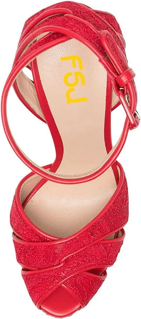 FSJ Women Sexy Strappy Open Toe Platform Sandals Ankle Strap High Stiletto Heel Metallic Dress Party Shoes Size 4-15 US