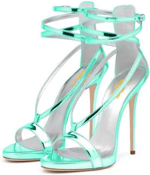 FSJ Women Sexy Strappy Sandals for Women Open Toe Metallic High Heels Pumps Wedding Party Summer Shoes 4-15 US