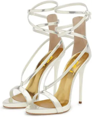 FSJ Women Sexy Strappy Sandals for Women Open Toe Metallic High Heels Pumps Wedding Party Summer Shoes 4-15 US