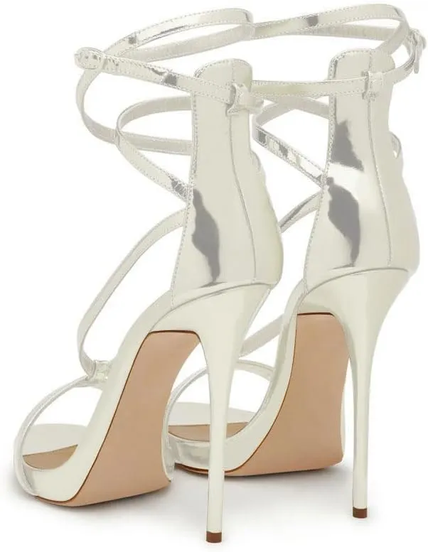FSJ Women Sexy Strappy Sandals for Women Open Toe Metallic High Heels Pumps Wedding Party Summer Shoes 4-15 US