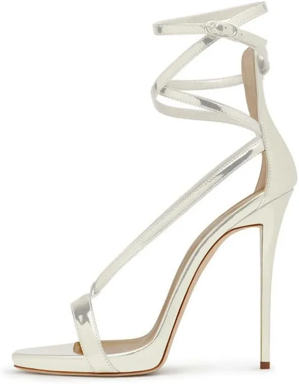 FSJ Women Sexy Strappy Sandals for Women Open Toe Metallic High Heels Pumps Wedding Party Summer Shoes 4-15 US