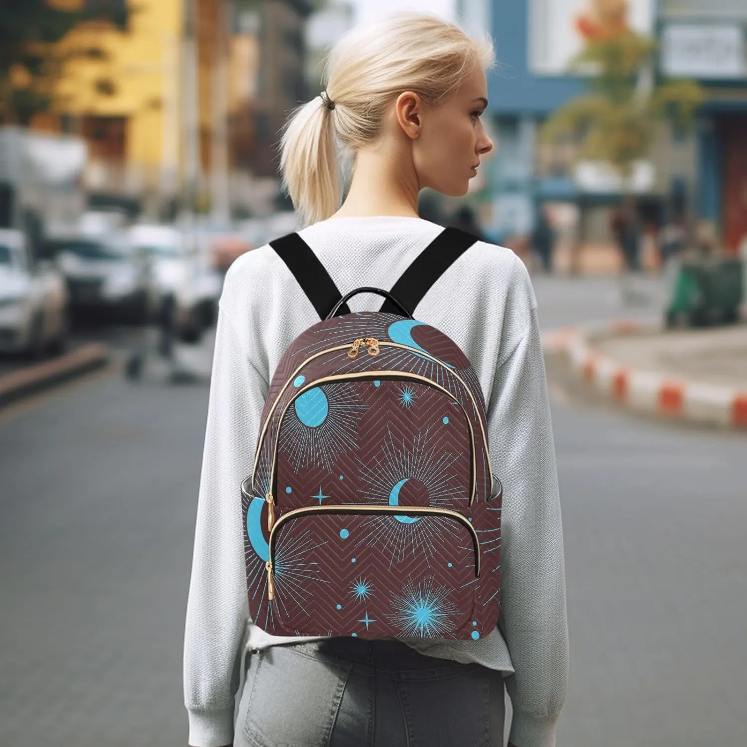 Full Moon with Stars Print Travel Backpack for Women Quilted Bookbag Cute Casual Bag Backpack Lightweight Fashionable Women's Backpack(Small Pattren 3)