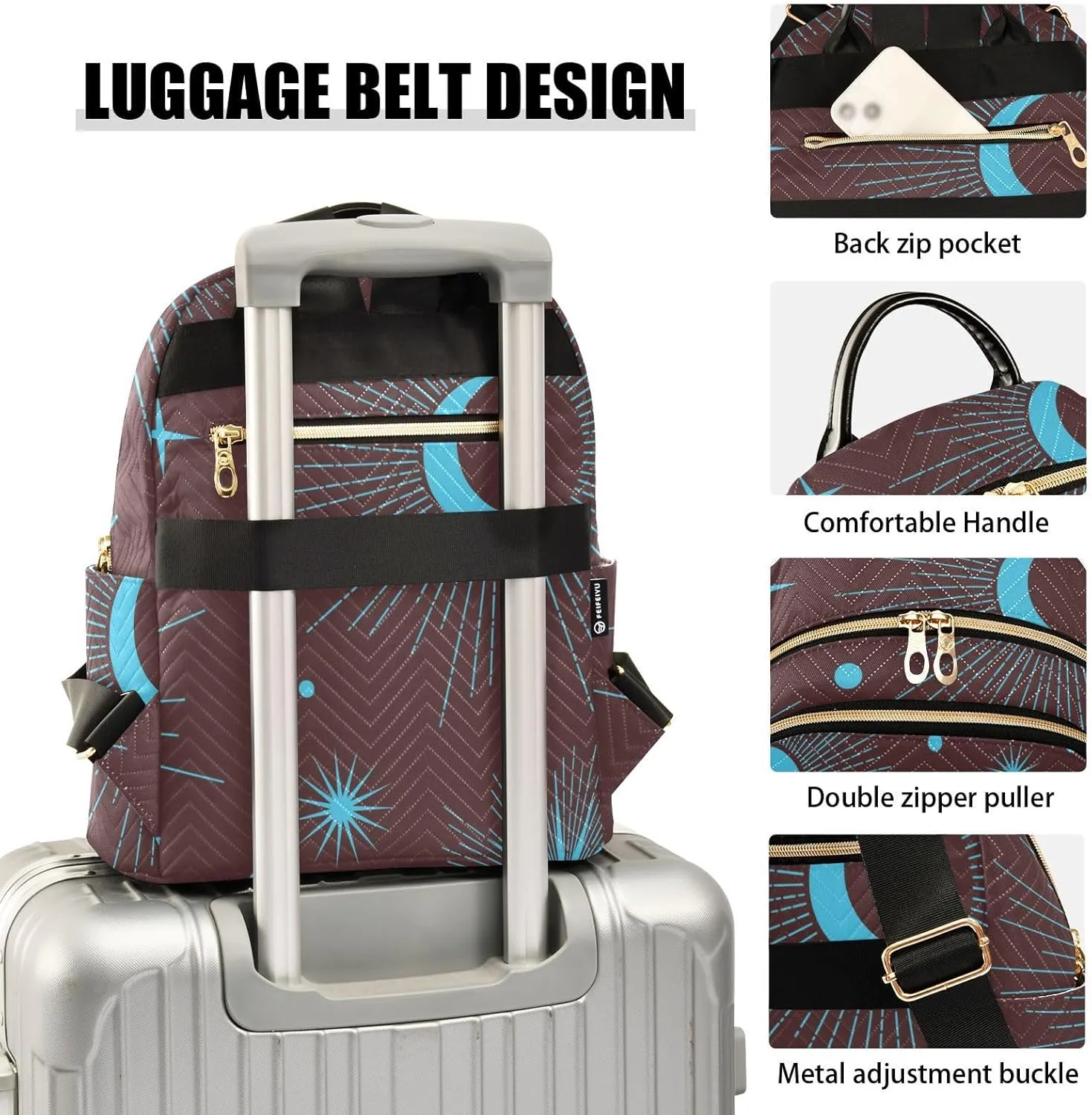 Full Moon with Stars Print Travel Backpack for Women Quilted Bookbag Cute Casual Bag Backpack Lightweight Fashionable Women's Backpack(Small Pattren 3)