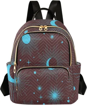 Full Moon with Stars Print Travel Backpack for Women Quilted Bookbag Cute Casual Bag Backpack Lightweight Fashionable Women's Backpack(Small Pattren 3)