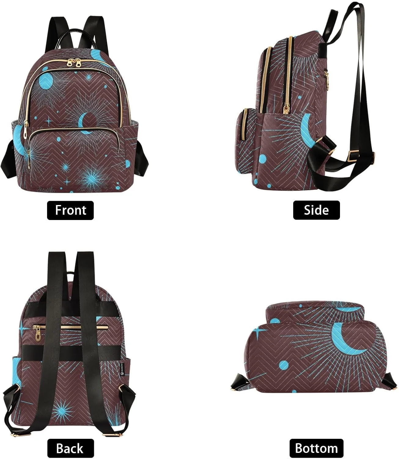 Full Moon with Stars Print Travel Backpack for Women Quilted Bookbag Cute Casual Bag Backpack Lightweight Fashionable Women's Backpack(Small Pattren 3)