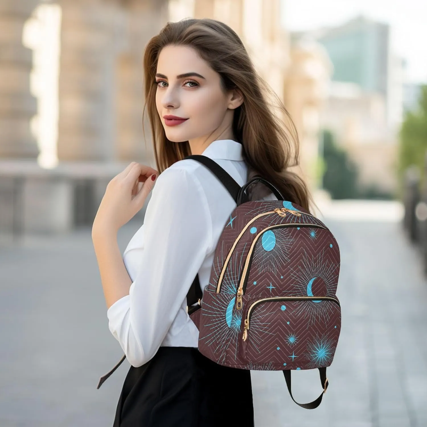 Full Moon with Stars Print Travel Backpack for Women Quilted Bookbag Cute Casual Bag Backpack Lightweight Fashionable Women's Backpack(Small Pattren 3)