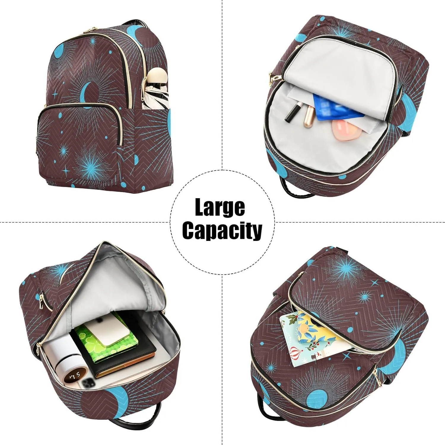 Full Moon with Stars Print Travel Backpack for Women Quilted Bookbag Cute Casual Bag Backpack Lightweight Fashionable Women's Backpack(Small Pattren 3)