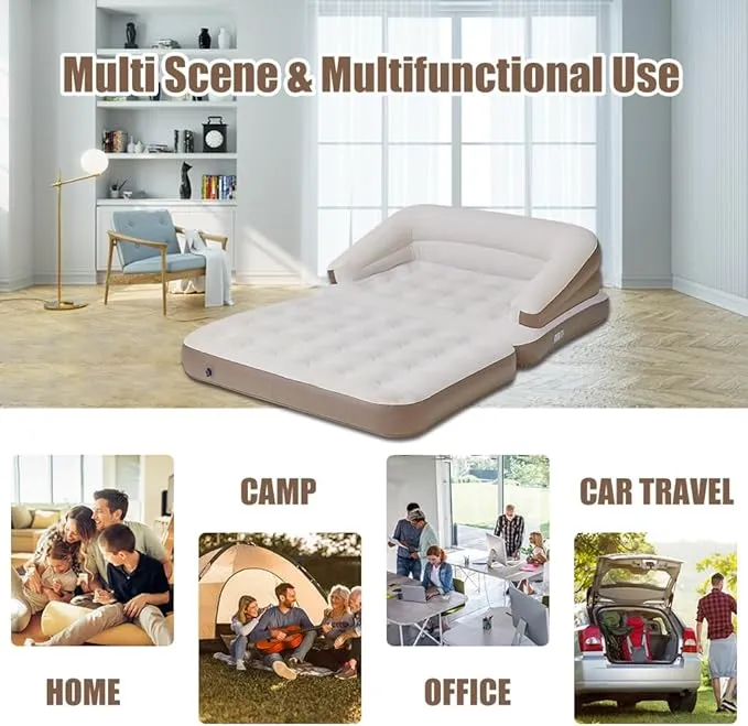Full Size Air Mattress for Inflatable-Portable Blow Up Mattress Sofa Bed with Flocked top-Double Air Couch for Tent Camping/Car Travel Backpacking(White)