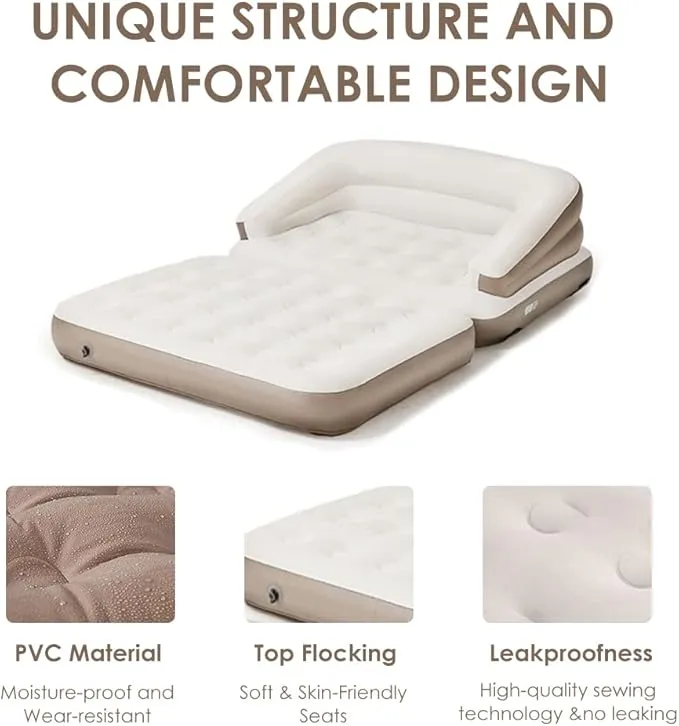 Full Size Air Mattress for Inflatable-Portable Blow Up Mattress Sofa Bed with Flocked top-Double Air Couch for Tent Camping/Car Travel Backpacking(White)