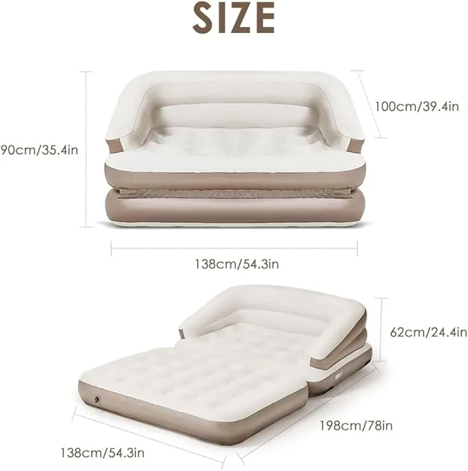 Full Size Air Mattress for Inflatable-Portable Blow Up Mattress Sofa Bed with Flocked top-Double Air Couch for Tent Camping/Car Travel Backpacking(White)