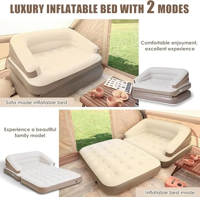 Full Size Air Mattress for Inflatable-Portable Blow Up Mattress Sofa Bed with Flocked top-Double Air Couch for Tent Camping/Car Travel Backpacking(White)