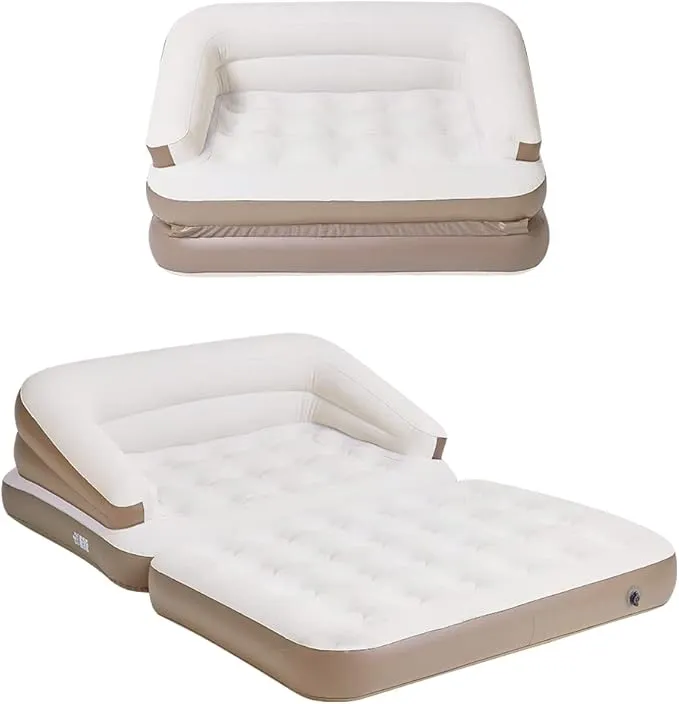 Full Size Air Mattress for Inflatable-Portable Blow Up Mattress Sofa Bed with Flocked top-Double Air Couch for Tent Camping/Car Travel Backpacking(White)