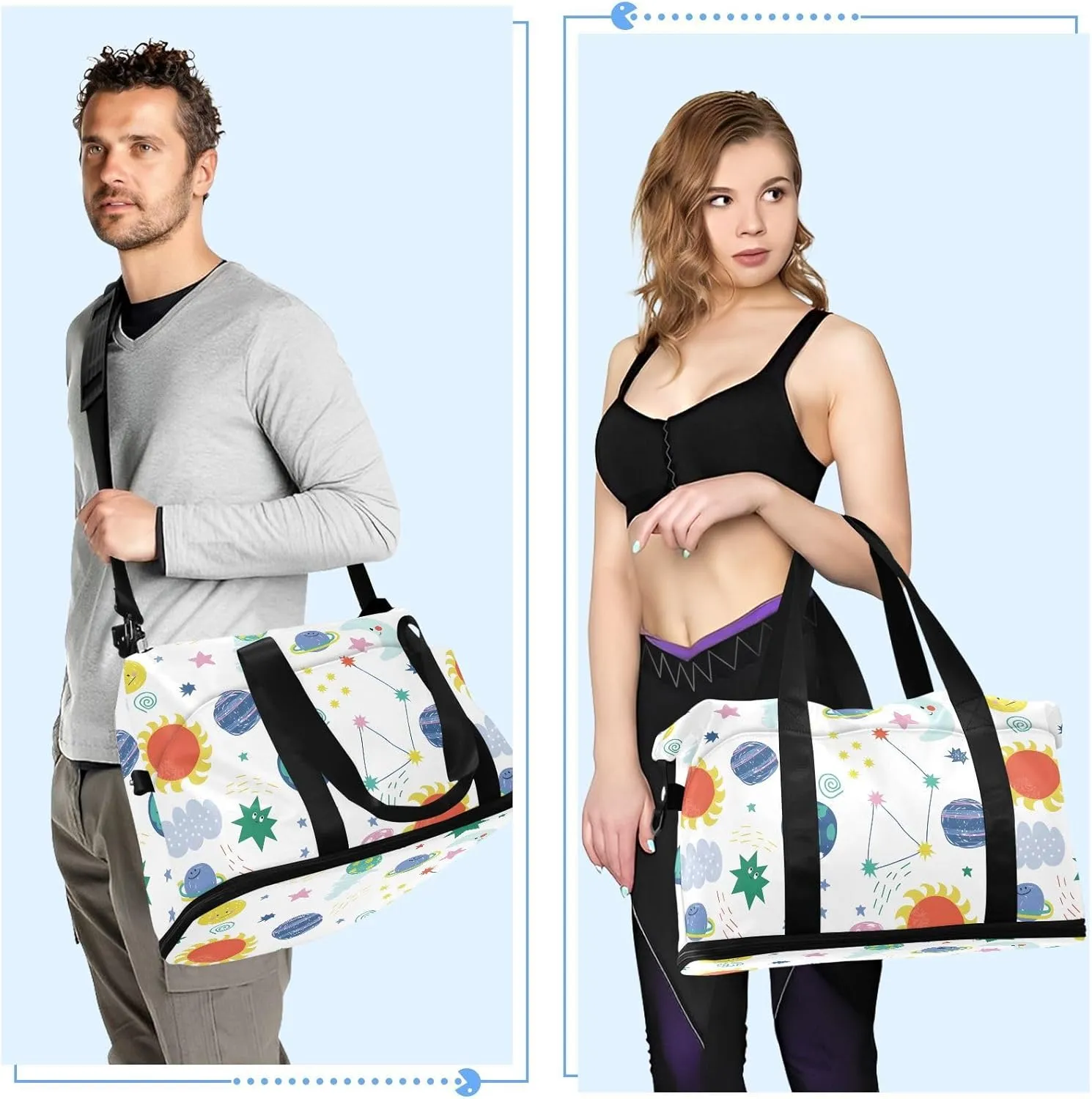 Funny Open Space Elements Cute Duffel Bag Expandable Travel Carry on Bag with Trolley Sleeve