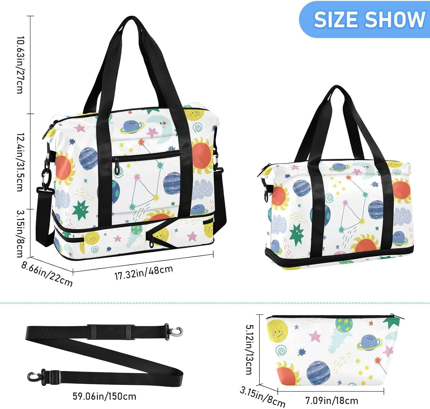 Funny Open Space Elements Cute Duffel Bag Expandable Travel Carry on Bag with Trolley Sleeve