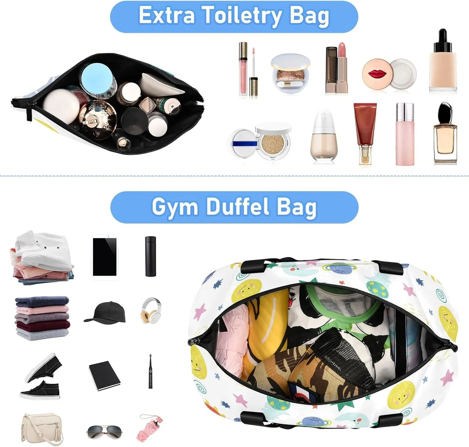 Funny Open Space Elements Cute Duffel Bag Expandable Travel Carry on Bag with Trolley Sleeve