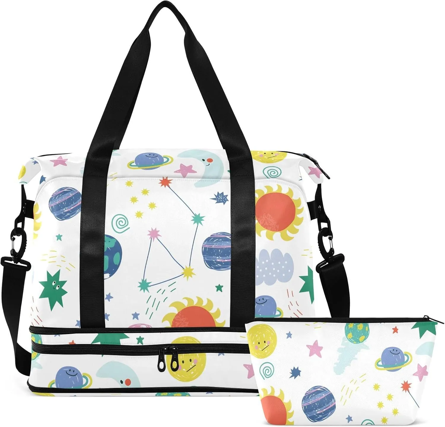 Funny Open Space Elements Cute Duffel Bag Expandable Travel Carry on Bag with Trolley Sleeve