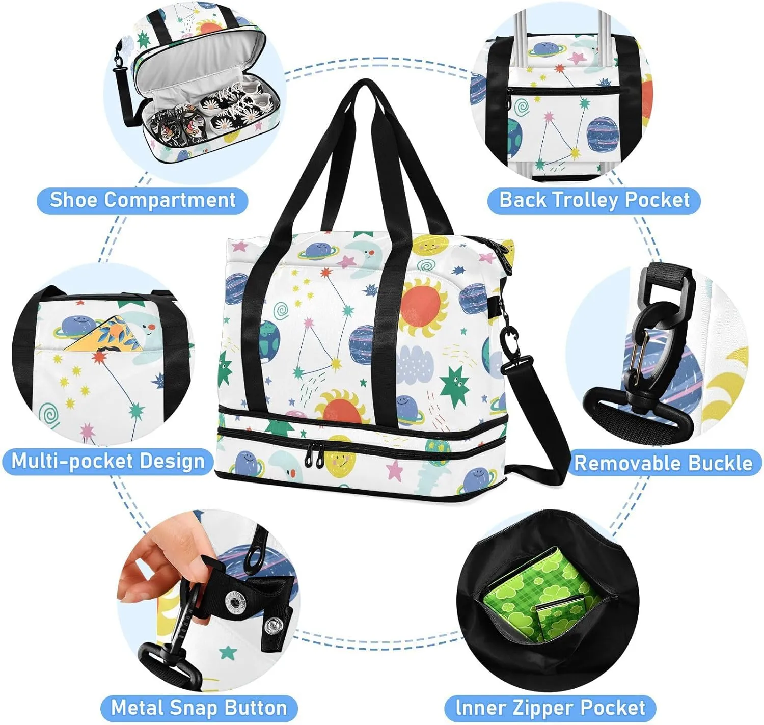 Funny Open Space Elements Cute Duffel Bag Expandable Travel Carry on Bag with Trolley Sleeve
