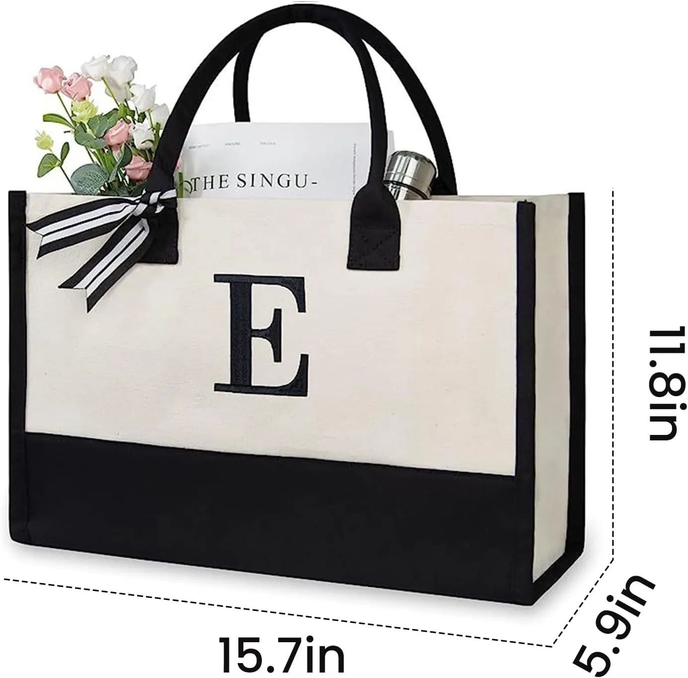 FUNSEED Canvas Tote Bag for Women, Letter Grocery Shopping Handbag