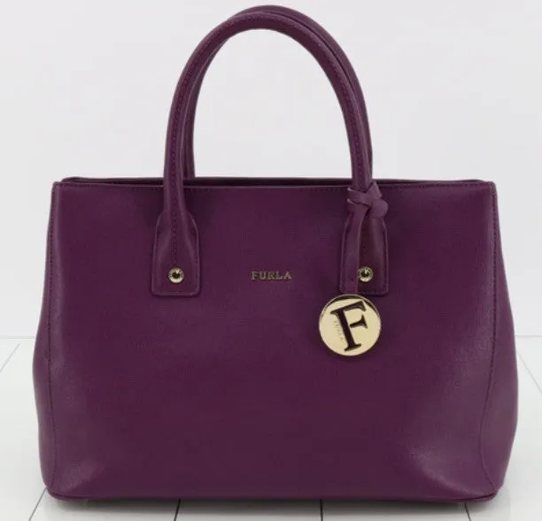 Furla 4 Studs 2 Way Purple Colour Leather Tote Bag